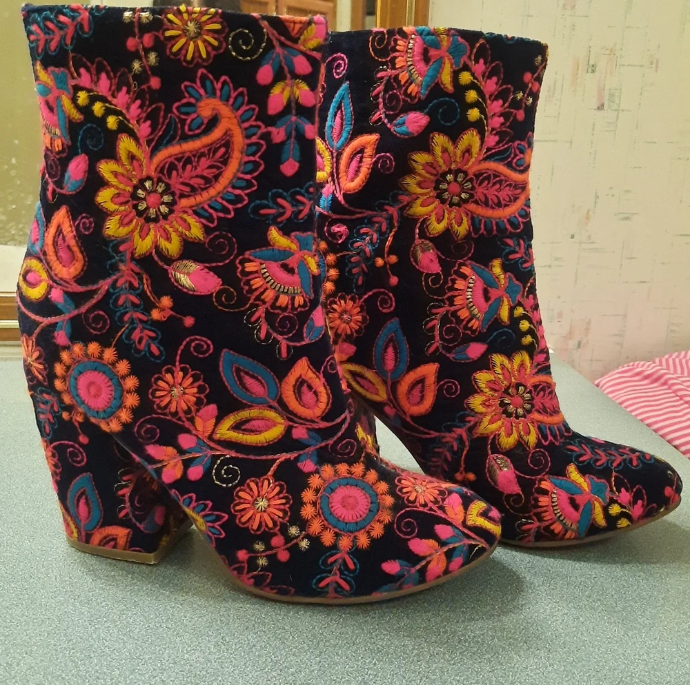 Naughty Monkey Velvet Embroidered Ankle Boots - Multicolor - Picture 1 of 10